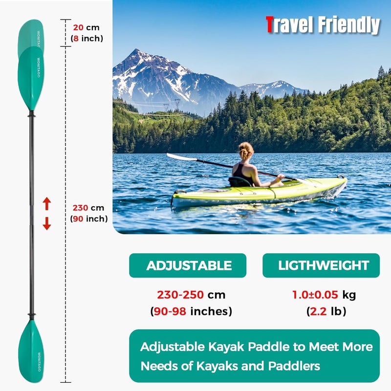 WONITAGO Kayak Paddle Carbon Fiber Shaft and Reinforced Nylon Blade, Adjustable Kayaking Oars, 3 Piece, 230-250 cm/90-98 Inches,210-230 cm/82-90 inches - Image 2
